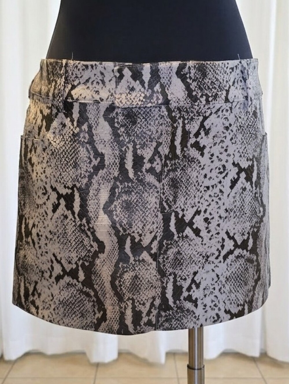 Mango Black and Gray Snake-Print Mini Skirt